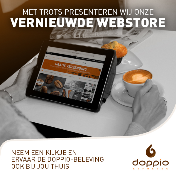 De online shop bevat meer dan 300 Doppio Espresso artikelen die door middel van duidelijke productfoto’s overzichtelijk worden weergegeven. Bron: FranchiseFormules.NL